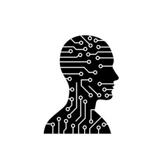 Poster - Digital Mind: Silhouette of a human head is overlaid with a digital circuit board design, symbolizing the fusion of human intellect and artificial intelligence.