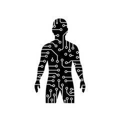 Poster - Digital Human: A striking illustration of a human figure, intricately overlaid with circuit patterns, merges technology and the human form.