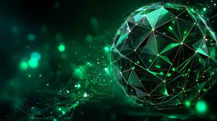Poster - Green abstract background with glowing geometric lines. Modern shiny Shiny lines in christmas ball shape pattern. Christmas theme concept. Vector illustration