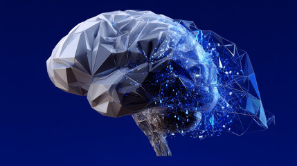 Aufkleber - Low polygon brain wireframe mesh on blue background
