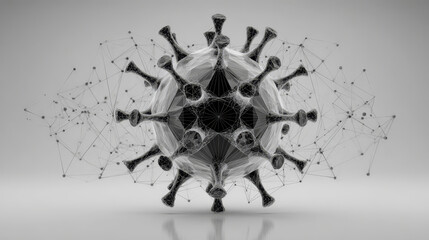 Poster - Abstract 3D wireframe of Coronavirus from lines, triangles, particle, low poly and wireframe design. Vector illustration