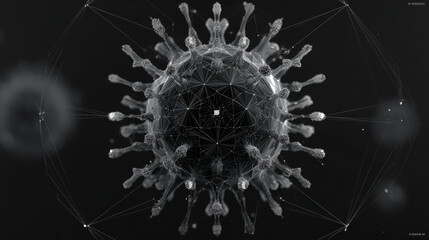 Poster - Abstract 3D wireframe of Coronavirus from lines, triangles, particle, low poly and wireframe design. Vector illustration