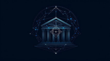 Poster - Bank building icon form lines, triangles and particle style design. Illustration vector