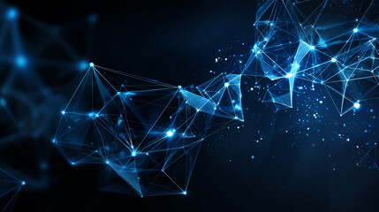 Poster - Abstract low polygonal with connecting dots and lines on soft blue background. Science and technology
