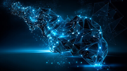 Aufkleber - Abstract geometric mesh polygonal light Guinea Bissau map. Business wireframe mesh spheres from flying debris. Blue structure style vector illustration concept.