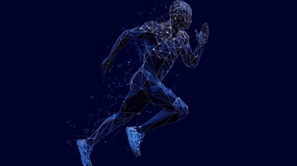 Poster - Abstract running man form lines and triangles, point connecting network on dark blue background. Illustration vector