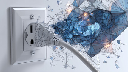Poster - Electric socket with a plug. Connection and disconnection concept. lines, triangles and particle style design. Illustration vector