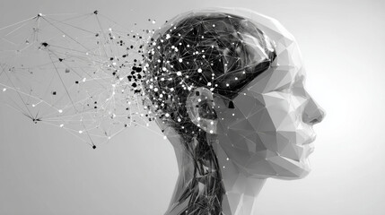 Poster - Human head with Left and right human brain concept from lines, triangles and particle style design. Illustration vector