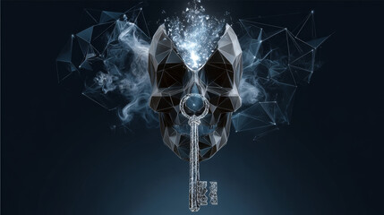 Poster - Key and human head form lines, triangles and particle style design. Illustration vector