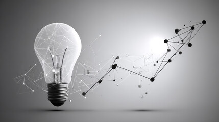 Poster - Light bulb and growing graph form lines, triangles and particle style design. Illustration vector