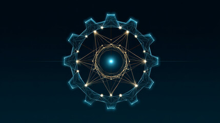 Poster - Settings gear icon from lines, triangles and particle style design. Illustration vector