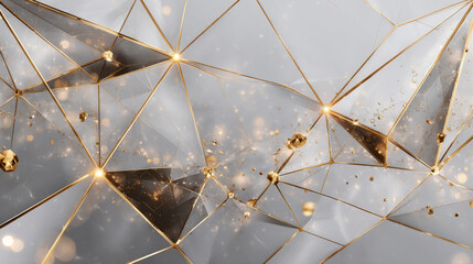 Poster - Gold Diamond. Low polygon line, triangles, and particle style design. Abstract geometric wireframe light connection structure. Vector illustration