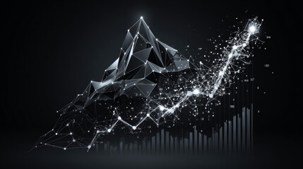 Poster - Growing Graph Icon From Lines, Triangles, Particle, Low Poly and Wireframe Design. Vector Illustration