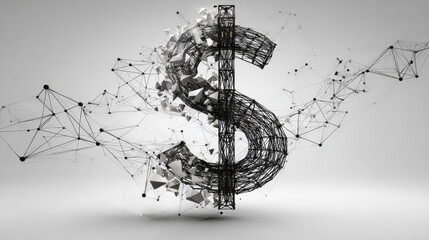 Poster - Dollar money sign growing up form lines, triangles and particle style design. Illustration vector