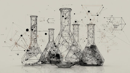Poster - Laboratory flask form lines, triangles and particle style design. Illustration vector