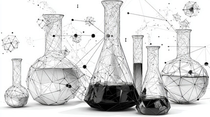 Poster - Laboratory flask form lines, triangles and particle style design. Illustration vector