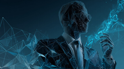 Poster - Businessman and graph icon from lines, triangles and particle style design. Vector illustration