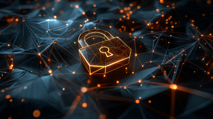 Fototapete - Abstract futuristic geometric and lock icon technology concept background