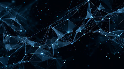 Poster - Block chain network connections from lines, triangles and particle style design. Illustration vector