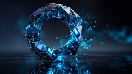 Fototapete - A blue circle with 3D triangles technology Hi-tech futuristic digital. Abstract geometric background. Vector illustration