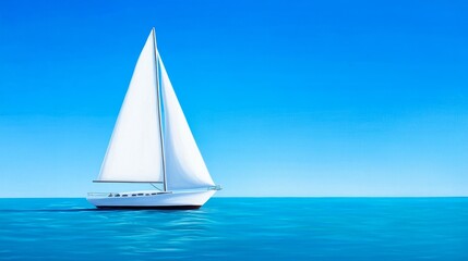 Wall Mural - Sailing Yacht on Calm Ocean - A white sailboat glides serenely across a tranquil blue ocean under a vibrant sky. Perfect for travel, vacation, and nautical themes