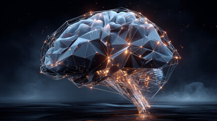 Poster - Abstract brain circuit lines hi technology on blue Background with Space for your Text