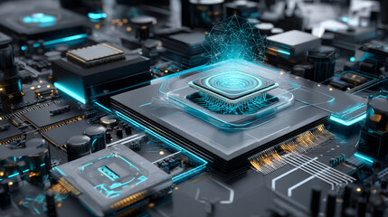 Poster - Technology abstract system background. Chipset concept vector design