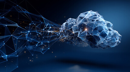 Poster - Cloud security icon form lines and triangles, point connecting network on blue background. Illustration vector