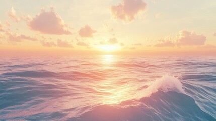 Wall Mural - Serene Sunset Ocean - Peaceful ocean waves at sunset, calm water, soft light, beautiful sky, tranquil scene