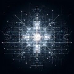 Poster - Intricate digital network visualization with glowing core and complex connectivity