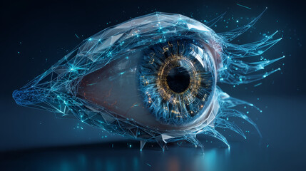 Poster - Abstract futuristic digital eye scanner. concept of technology security on blue background