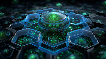 Fototapete - Abstract Futuristic technology banner. Green and blue hexagon banner. Vector