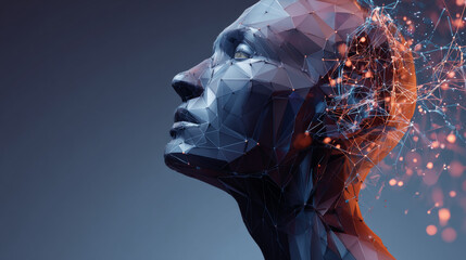 Poster - Human head layered. Psychology concept. Vector illustration. Low polygons, triangles, wireframes, and particle style. Vector illustration