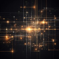 Poster - Interconnected network of luminous lines and points in a dark background