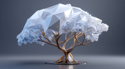 Fototapete - Tree with futuristic digital. Low poly model design. 3d Vector illustration