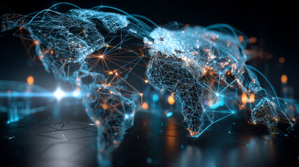 Fototapete - Abstract global network. Futuristic, technology connection background. Global business communication. Vector illustration
