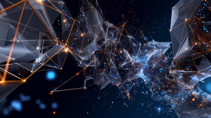 Poster - Hand touch global from lines, triangles and particle style design. Illustration vector