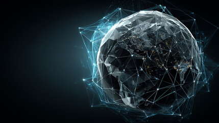 Poster - Globe connections network form lines, triangles and particle style design. Illustration vector