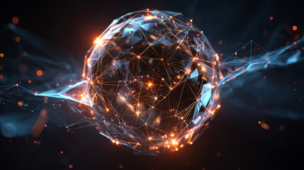 Poster - Abstract cosmic sphere in a space background. Abstract world connection technology abstract molecular Low poly line wireframe. Vector illustration