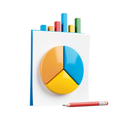 Poster - Colorful pie chart and bar graph on white board with pencil on transparent background