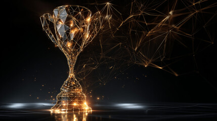 Poster - Golden trophy cup from lines, triangles and particle style design. Illustration vector