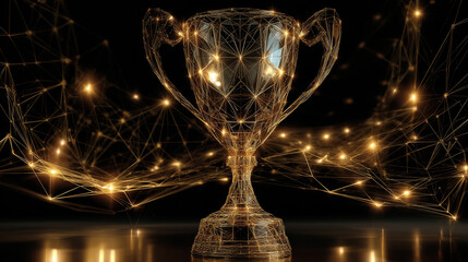 Poster - Golden trophy cup from lines, triangles and particle style design. Illustration vector