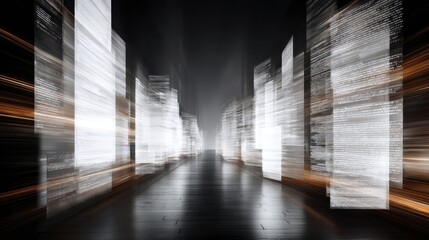 Fototapete - Dynamic futuristic cityscape with illuminated data streams showcasing technology, digital transformation, and modern architecture at night