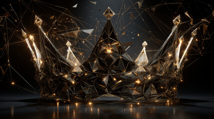 Poster - Golden crown from lines, triangles and particle style design. Illustration vector