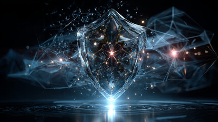Poster - Protection shield and network protection concept from lines, triangles and particle style design. Illustration vector