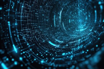 Fototapete - Abstract tunnel of glowing blue digital network connections