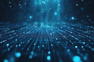 Fototapete - Abstract blue network data connection technology background