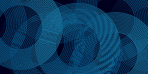 Poster - Abstract blue glowing geometric lines on dark blue background. Modern shiny blue circle lines pattern. Futuristic technology concept. Suit for cover, poster