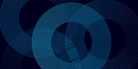 Poster - Abstract blue glowing geometric lines on dark blue background. Modern shiny blue circle lines pattern. Futuristic technology concept. Suit for cover, poster, banner, brochure, header, website