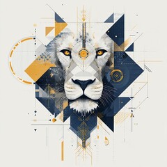 Poster - Geometric lion artwork with abstract shapes evoking power and serenity
